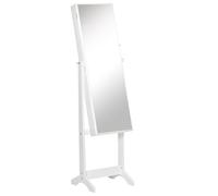 Homcom espejo joyero de pie armario de joyería con 3 ángulos ajustables cerradura magnética organizador de joyas con estantes ranuras para pendientes anillos collares blanco y forro negro