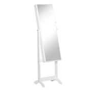 HOMCOM Espejo Joyero de Pie Ángulo Ajustable Ranuras para Pendientes Anillos Collares 46x36,5x151,5 cm Blanco Aosom España