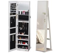 HOMCOM Espejo Joyero de Pie Armario Joyas con Luces LED y Cerradura 38x38x157cm White