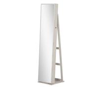 Homcom espejo joyero de pie armario joyero con luces led y cerradura armario de joyas con espejo integrada para dormitorio blanco con veta de madera y forro negro