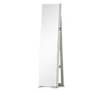HOMCOM Espejo Joyero de Pie Armario Joyero con Luces LED y Cerradura Armario de Joyas con Espejo Integrada para Dormitorio Blanco con Veta de Madera