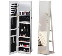 HOMCOM Espejo Joyero de Pie Armario de Joyería con 6 Luces LED y Cerradura Organizador con Estantes Ranuras Anillos 38x38x157 cm Blanco Aosom España