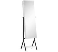 HOMCOM Espejo Joyero de Pie Cuerpo Entero Ajustable en Ángulo Armario de Joyería con Estante Inferior Cerradura Magnética Ranuras y Cajas para Joyas 47x36x157 cm Blanco y Negro