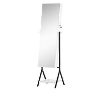 HOMCOM Espejo Joyero de Pie Cuerpo Entero sin Marco Ajustable en Ángulo Armario de Joyería con Estante Inferior Cerradura Magnética Ranuras y Cajas para Joyas 47x36x157 cm Blanco y Negro