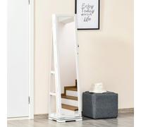 HOMCOM Espejo Joyero de Pie Giratorio 360° con Cerradura Blanco Veteado | Armario para Joyas, Llaves, Estantes Posteriores, Espejo Pequeño Incorporado, Forro Negro