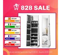 HOMCOM Espejo Joyero de Pie Giratorio 360° con Cerradura 38x38x160 cm Blanco White