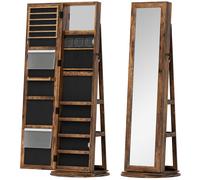HOMCOM Espejo Joyero de Pie Giratorio 360° con Estantes y Cerradura, 55x55x161 cm, Marrón Rústico Aosom España