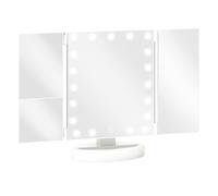 Homcom espejo maquillaje con luz, espejo tocador triple, con aumento 1x/2x/3x, rotación libre de 180°, 21 luces led, interruptor táctil, fuente de alimentación dual, blanco 18 cm