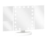 HOMCOM Espejo Maquillaje con Luz, Espejo Tocador Triple, con Aumento 1X/2X/3X, Rotación Libre de 180°, 21 Luces LED, Interruptor Táctil, Fuente de Alimentación Dual, Blanco