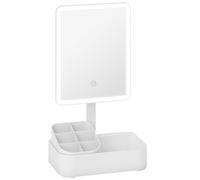 HOMCOM Espejo Maquillaje con Luz Recargable con 2 Modos de Iluminación Rotación de 180° Brillo Ajustable Blanco Aosom España