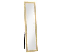HOMCOM - Espejo rectangular con pie de pared o de pie con marco de madera para salón, dormitorio, 37 x 157 cm, madera natural
