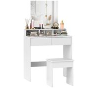HOMCOM Estación de maquillaje con taburete y espejo 75x38x135cm Blanco