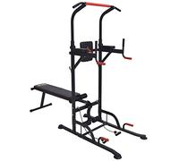 HOMCOM Estación de Musculación Multifuncional Torre de Entrenamiento Ajustable con Banco Plegable para Fitness en Casa Negro Aosom España