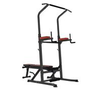 Homcom estación de musculación plegable torre de entrenamiento altura ajustable con barra de dominadas banco reclinable para fitness en casa gimnasio carga 150 kg antideslizante acolchada negro y rojo