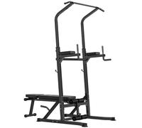 HOMCOM Estación de Musculación Torre de Entrenamiento Altura Ajustable con Barra de Dominadas y Banco Plegable para Fitness en Casa Gimnasio Carga 150 kg 99x178x230 cm Negro