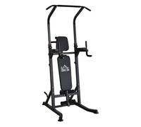 HOMCOM Estación de Musculación Torre de Entrenamiento Altura Ajustable con Barra de Dominadas y Banco Plegable para Fitness en Casa Gimnasio Carga 150 kg 99x178x230 cm Negro