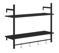 HOMCOM Estante de Pared de 2 Niveles Estante Flotante Repisas de Pared con 4 Ganchos 2 Estantes y Marco de Acero para Entrada Salón Dormitorio 80x24x65 cm Negro