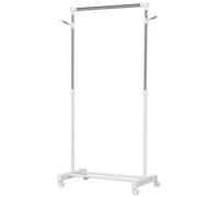HOMCOM Estante de Ropa Perchero Estándar de Barra Altura Ajustable Portátil con Estante Inferior sobre Ruedas Tubería de Acero 68,5x42x87-145 cm Blanco Plata