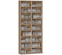 HOMCOM Estante para CD hasta 640 CD 78,5x24x175 cm, madera natural | Estante para DVD/Blu-ray, contiene 640 CD/360 DVD/430 Blu-ray, estantes ajustables, librería, almacenamiento multimedia.