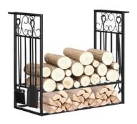 HOMCOM Estante para Leña de Chimenea 75x30x60 cm Soporte para Leña Tradicional Portaleña Vintage con 4 Herramientas Base Elevada Aosom España