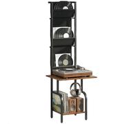 HOMCOM Estante vinilos con Soporte Tocadiscos, marrón rústico y Negro