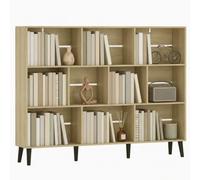 HOMCOM Estantería 10 Cubos, 3 Niveles, Patas de Madera, 140 cm, Roble | Estantería moderna independiente, kit antivuelco, para dormitorio, sala de estar, estudio, oficina