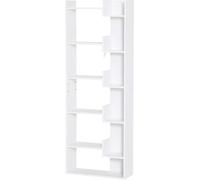 HOMCOM Estantería de 6 Niveles Librería Vertical de Forma Irregular Diseño Moderno Sistema Antivuelco 60x21x162,5 cm Blanco