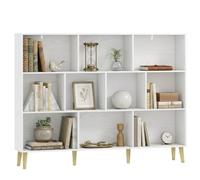 HOMCOM Estantería de 10 Cubos Librería 3 Niveles 140x24x107 cm Blanco | Patas de Madera Maciza, para Dormitorio, Salón, Estudio u Oficina