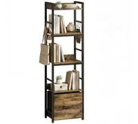 HOMCOM - Estantería de 4 niveles, estante de almacenamiento estrecho con cajón, 8 ganchos, marco de metal, mueble de almacenamiento moderno para sala de estar, oficina, espacio pequeño, 39 x 26 x