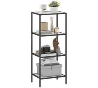 HOMCOM Estantería de 4 Niveles, Estantería de Cristal Moderna, para Libros, de Almacenamiento para salón, Oficina en casa, Dormitorio, baño, 40 x 30 x 97 cm, Negro