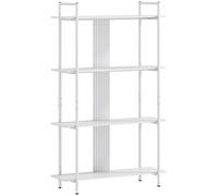 HOMCOM Estantería de 4 Niveles Estantería Librería con Panel Perforado y Marco Metálico Estantería Estrecha para Sala de Estar Estudio Dormitorio Oficina Blanco