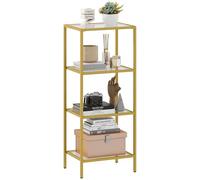 HOMCOM Estantería de 4 Niveles, Moderna estantería de Cristal, estantería de Almacenamiento para salón, Oficina en casa, Dormitorio, baño, 40 x 30 x 97 cm, Tono Dorado