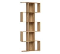 HOMCOM Estantería de 5 Niveles, Biblioteca Estrecha, Librería en Forma de S, para Salón, Dormitorio, Estudio, Oficina, 80x24x200 cm, Roble