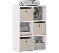 HOMCOM Estantería de 6 Cubos, Librería, Estantería para Libros con 3 Cajones de Tela, Horizontal o Vertical, para Salón, Dormitorio, Estudio, 53,7x30x79,8 cm, Blanco y Beige