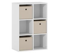 Homcom estantería de 6 cubos, librería, estantería para libros con 3 cajones de tela, horizontal o vertical, para salón, dormitorio, estudio, 53,7x30x79,8 cm, blanco y beige 79.8 cm