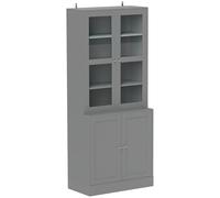 HOMCOM - Estantería de 6 niveles con 4 puertas, 2 de vidrio templado, estantes regulables, estilo moderno, para sala de estar, oficina, dormitorio, 76 x 40 x 178,5 cm, color blanco