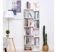 HOMCOM Estantería de 6 Niveles Librería Vertical de Forma Irregular Diseño Moderno Sistema Antivuelco 60x21x162,5 cm Blanco