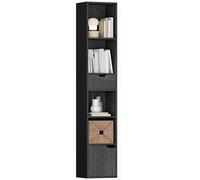 HOMCOM Estantería de 6 niveles, Estantería alta y estrecha con cajón, puerta, estante ajustable, estantería moderna para salón, oficina en casa, dormitorio, 30 x 24 x 158 cm, negro