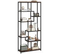 HOMCOM Estantería de 7 Niveles, estantería geométrica, estantería Industrial de pie, estantería Abierta para Sala de Estar, Oficina en casa y Dormitorio, marrón rústico y Negro