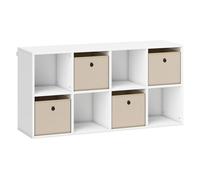 HOMCOM Estantería de 8 Cubos, Librería, Estantería para Libros con 4 Cajones de Tela, Horizontal o Vertical, para Salón, Dormitorio, Estudio, 105,9x30x53,7 cm, Blanco y Beige