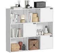 HOMCOM Estantería de 9 Cubos, 3 Puertas, 106x24x95 cm, Blanco | Librería de 3 Niveles con 6 Compartimentos Abiertos, Estilo Moderno, para Dormitorio, Salón, Estudio u Oficina