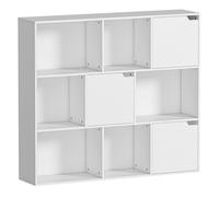 HOMCOM Estantería de 9 Cubos, 3 Puertas, 106x24x95 cm, Blanco | Librería de 3 Niveles con 6 Compartimentos Abiertos, Estilo Moderno, para Dormitorio, Salón, Estudio u Oficina
