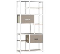 HOMCOM Estantería de almacenaje 6 niveles, biblioteca con 2 cajones de tela, 9 estantes abiertos, 72,5 x 30 x 150 cm, blanco
