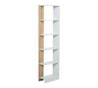 HOMCOM Estantería de Almacenaje con 5 Estantes Librería Multiusos para Estudio Oficina con Base Elevada Diseño Elegante 45x21x170 cm Blanco y Roble