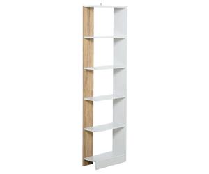 HOMCOM Estantería de Almacenaje con 5 Estantes Librería Multiusos para Estudio Oficina con Base Elevada 45x21x170 cm Blanco y Roble Aosom España