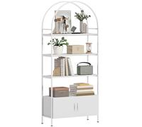 HOMCOM Estantería de Almacenamiento arqueada de 4 Niveles con Armario Doble Puerta, Patines Ajustables, Estructura de Acero, para Oficina, Sala de Estar, Dormitorio, 80 x 30 x 187 cm, Color Blanco