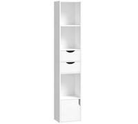 HOMCOM Estantería de almacenamiento con puerta, 2 cajones, compartimentos abiertos y estante ajustable, 30x24x158cm, blanco