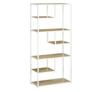 HOMCOM Estantería con Marco de Acero y Estantes de Melamina para Salón Oficina Estudio 83x34x180 cm Roble y Blanco Aosom España