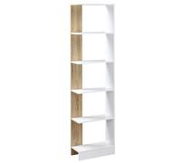 HOMCOM Estantería de almacenamiento para biblioteca con 5 compartimentos abiertos, diseño moderno y sencillo, ideal para sala de estar, dormitorio, escritorio, 45x21 x cm, blanco y roble