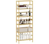 HOMCOM Estantería de Bambú de 6 Niveles, Estantería Almacenaje, Estantes Ajustables, Librería Estrecha para Espacios Pequeños, Baño, Sala de Estar y Cocina, 60x26x161 cm, Natural
